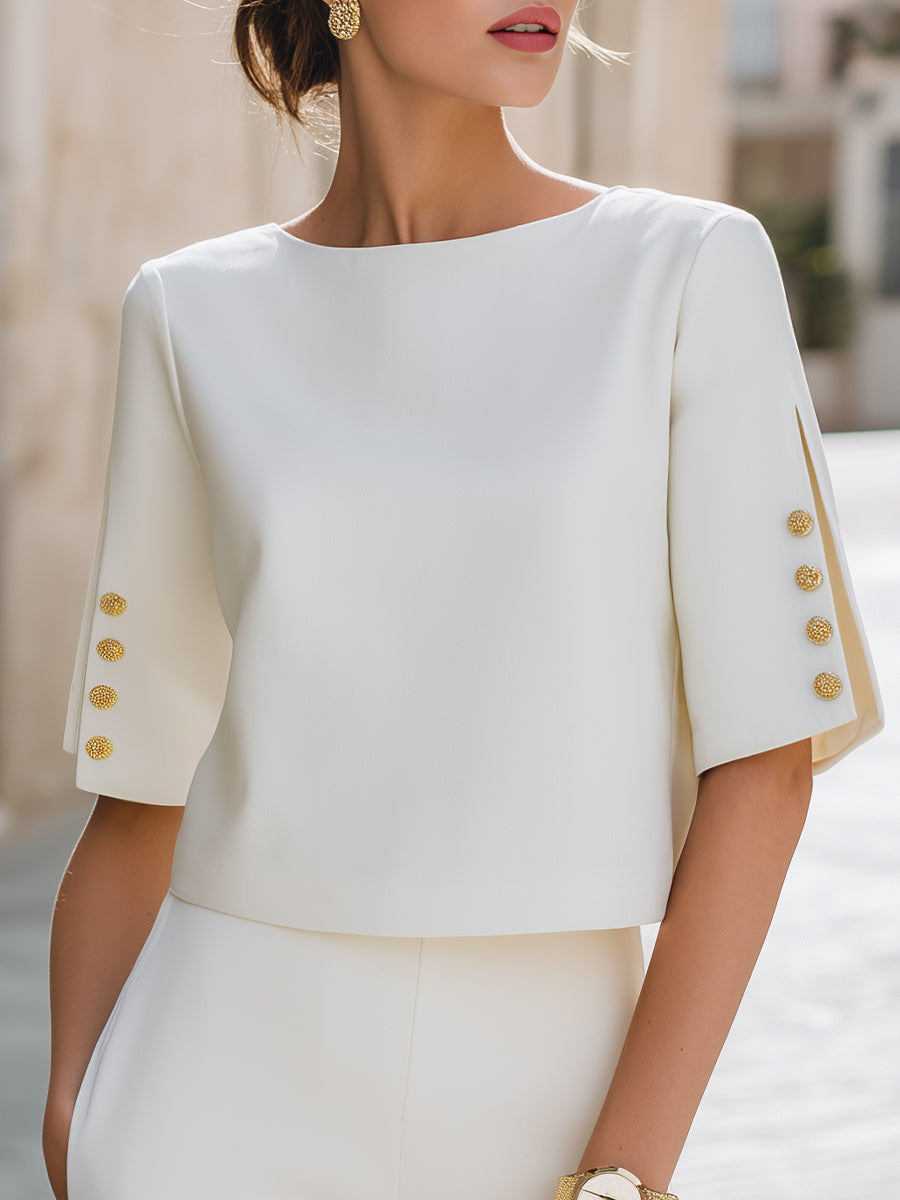 Button Detail Split Sleeve Top