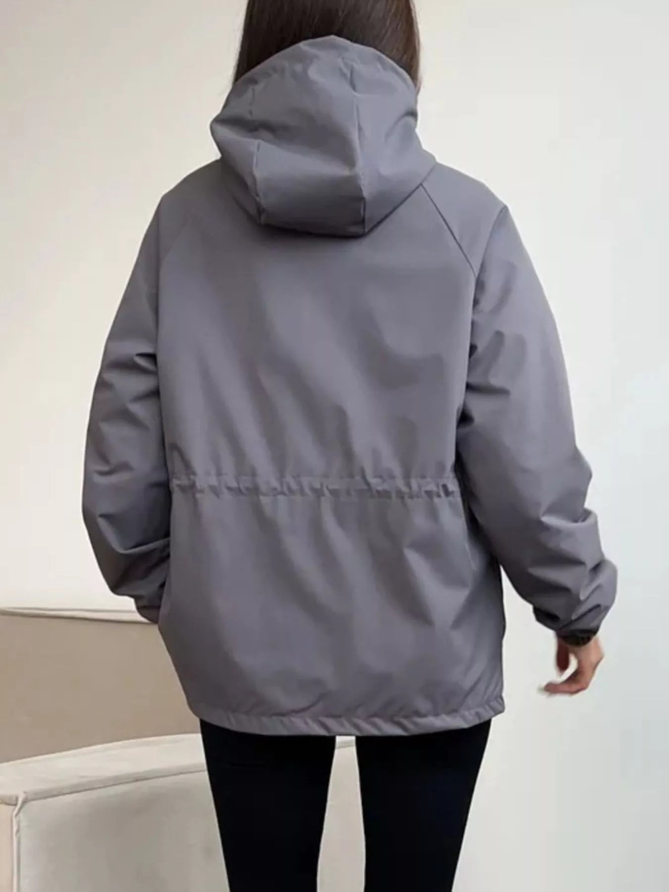 Drawstring Waist Hooded Windbreaker Outerwear
