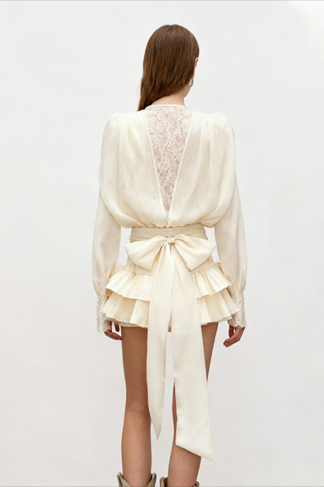 Lace Ruffled Long Sleeve Chic Sexy Mini Dress - View 2