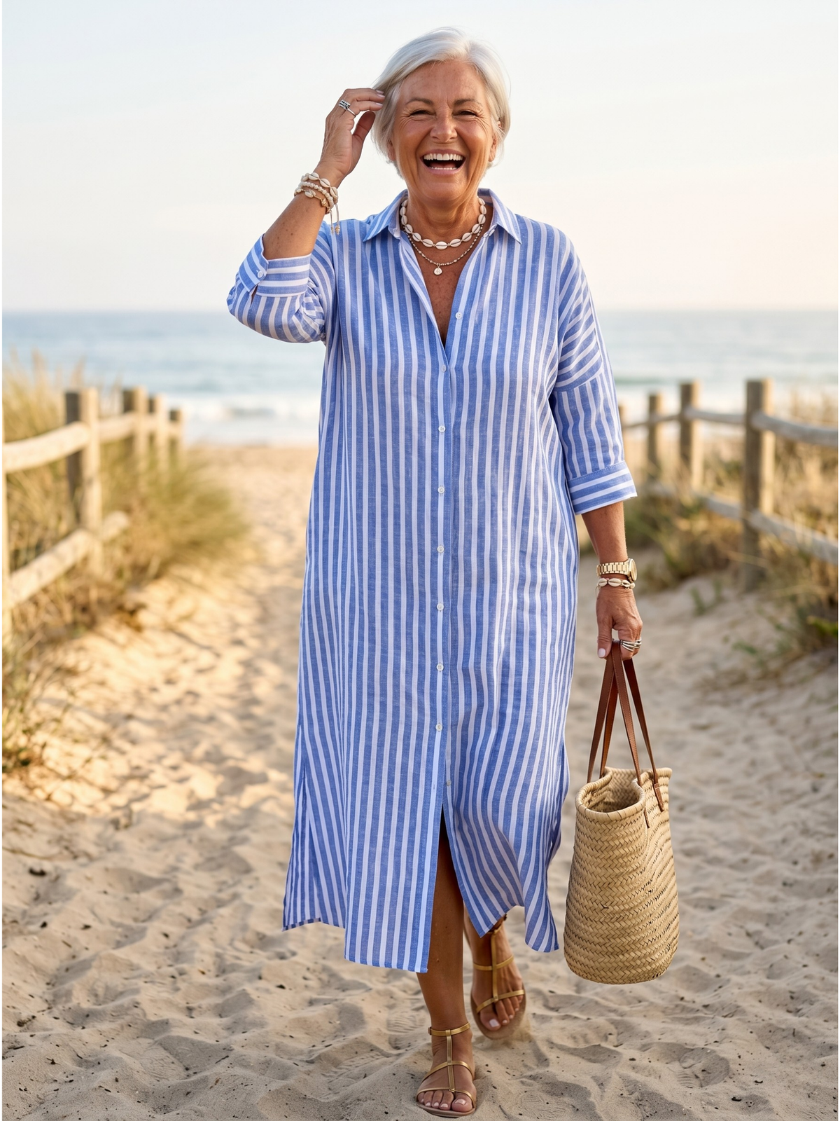 SOPHIA™ - ELEGANT STRIPED SUMMER BLOUSE DRESS