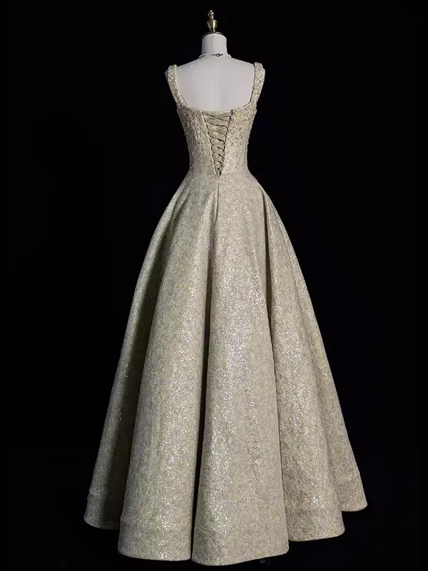 Gengrous Straps Ball Gown Sequin Beaded Long Evening Dress Prom Dress cc1441