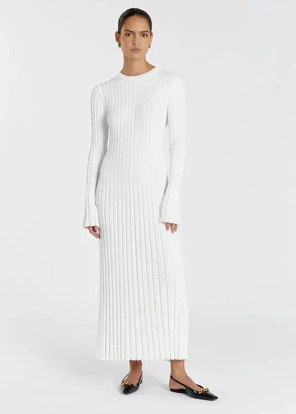 Pleated Parisian Ribbed Midi Dress