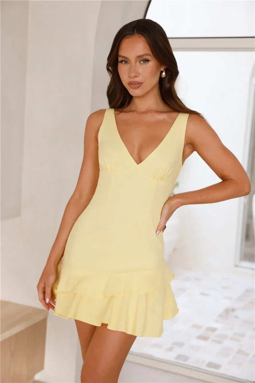 Deep V-Neck Sleeveless Tiered Ruffle Hem Bodycon Mini Dress 6