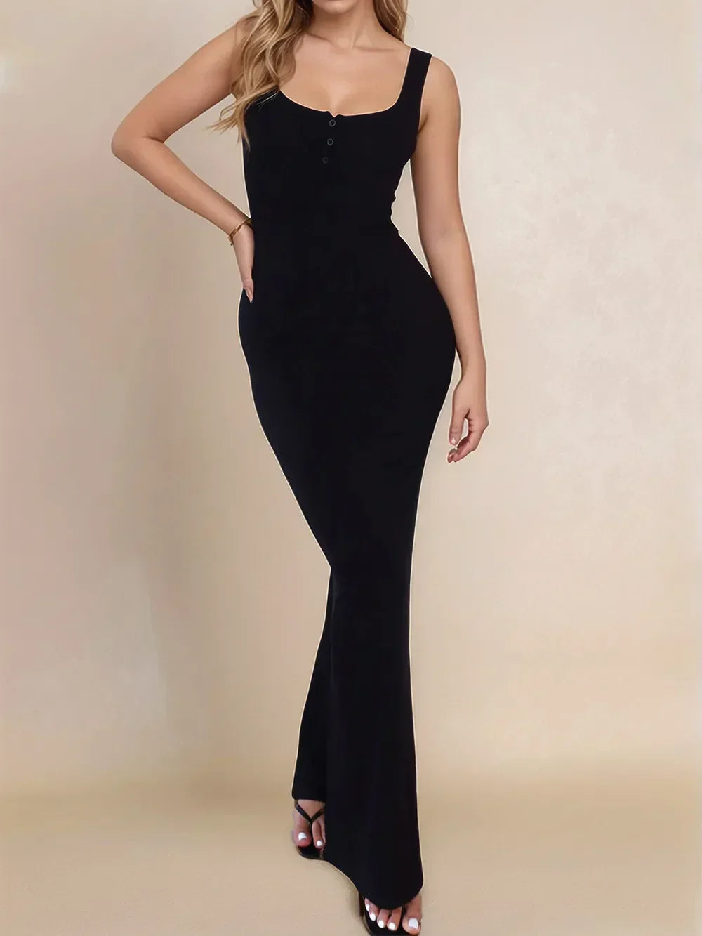 Devine Side Slit Wide Strap Maxi Dress