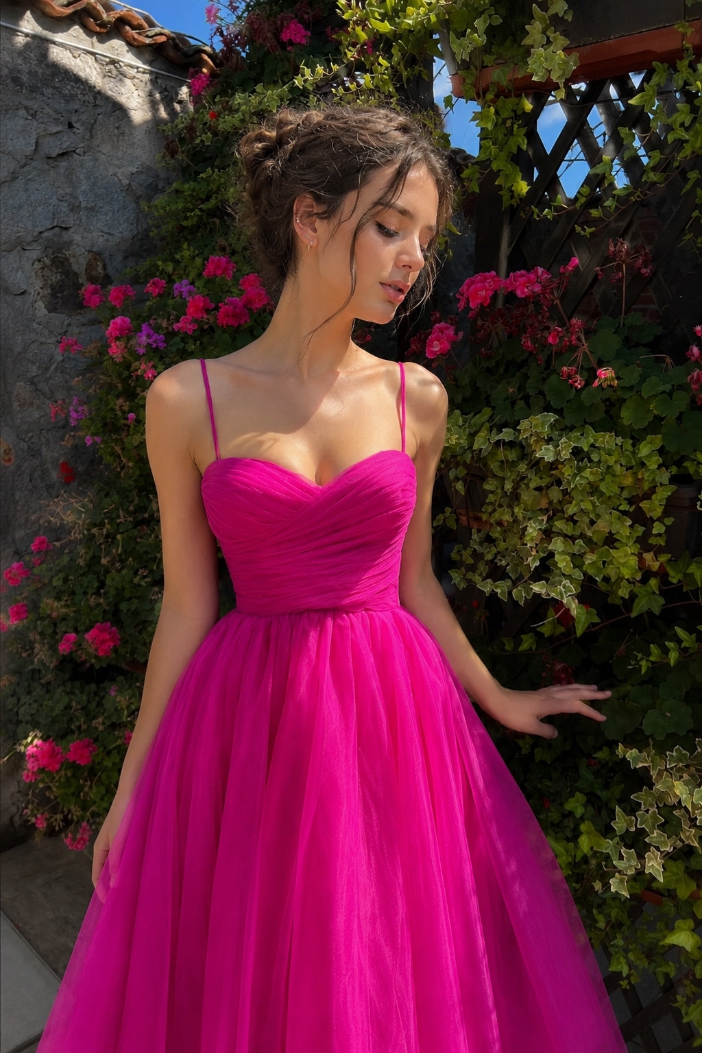 Solid Mesh Bow Midi Slip Dress