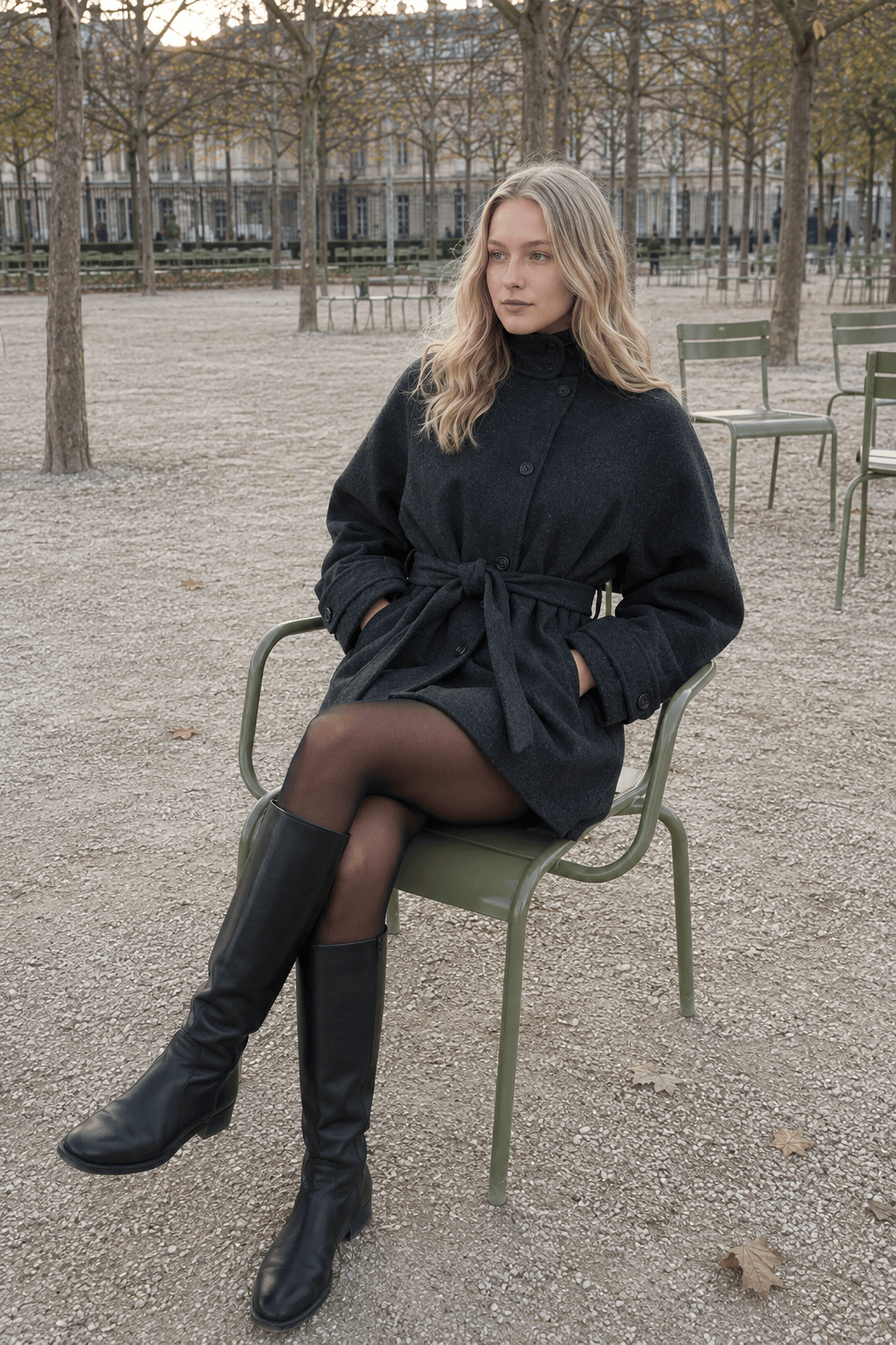 Fashion High Neck With Belt Woolen Overcoats