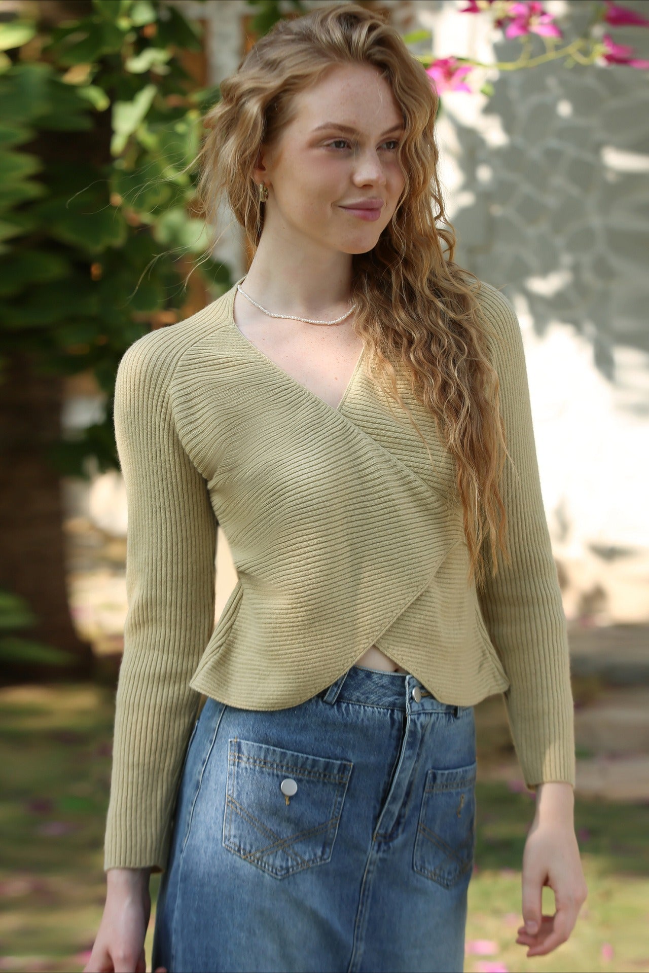 Wrap Tie Front VNeck Knit Top