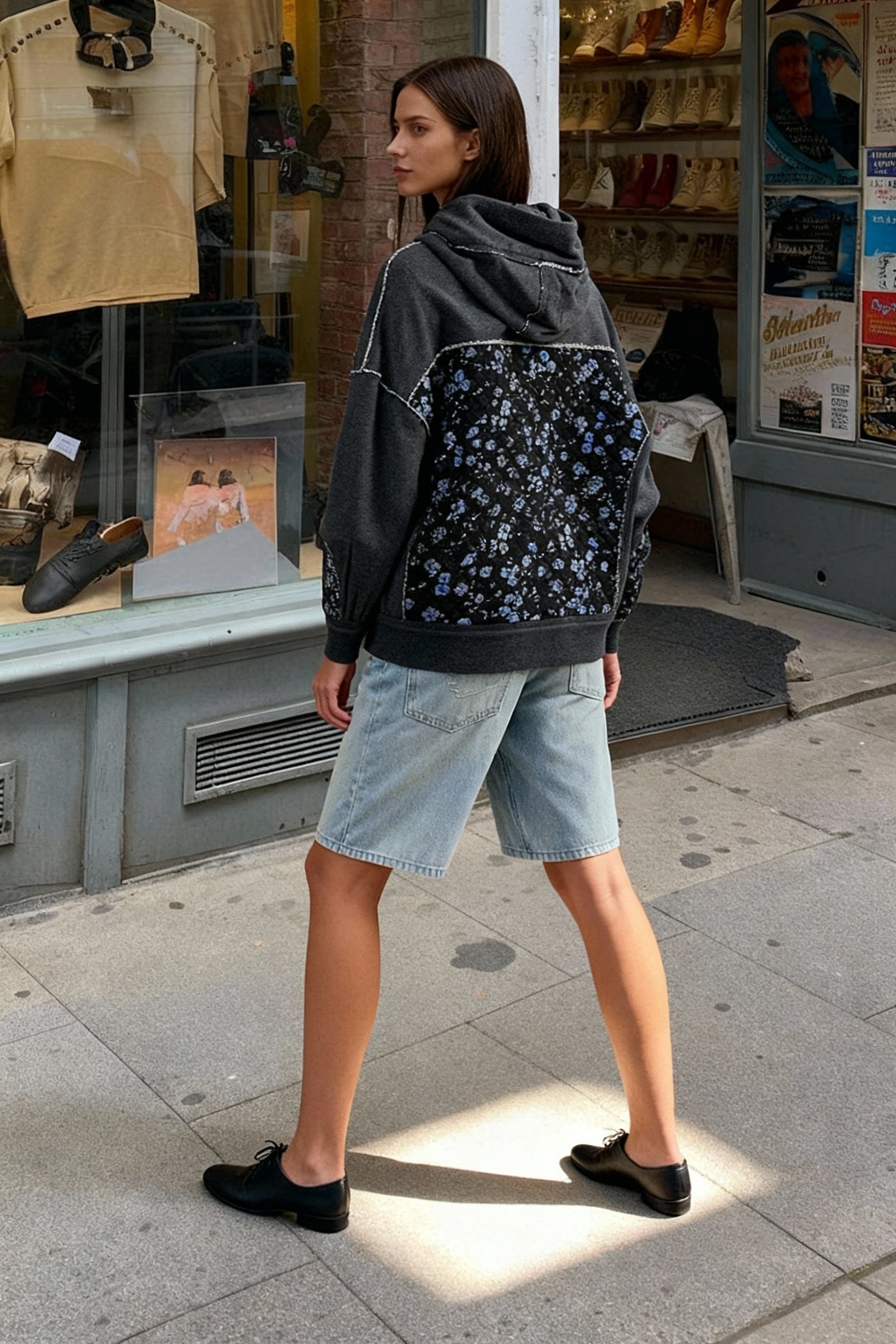 Embroidered Panel Design Casual Pullover Hoodie