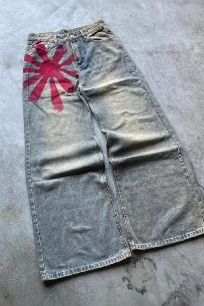 Vintage Washed Floral Denim Jeans