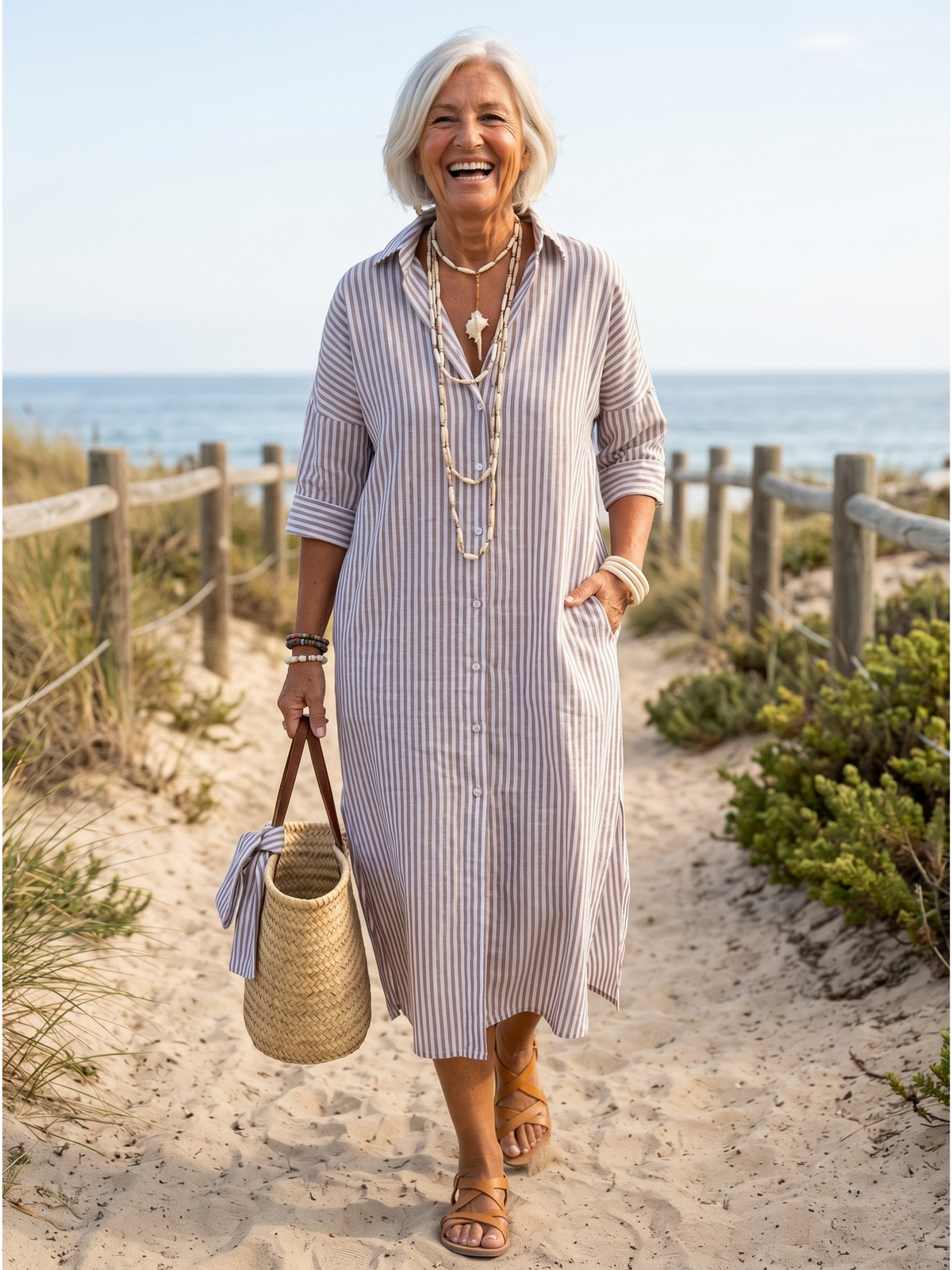SOPHIA™ - ELEGANT STRIPED SUMMER BLOUSE DRESS