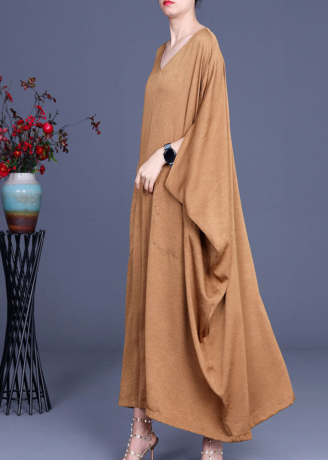 V-Neck Batwing Sleeve Draped Pocket Kaftan Maxi Dress