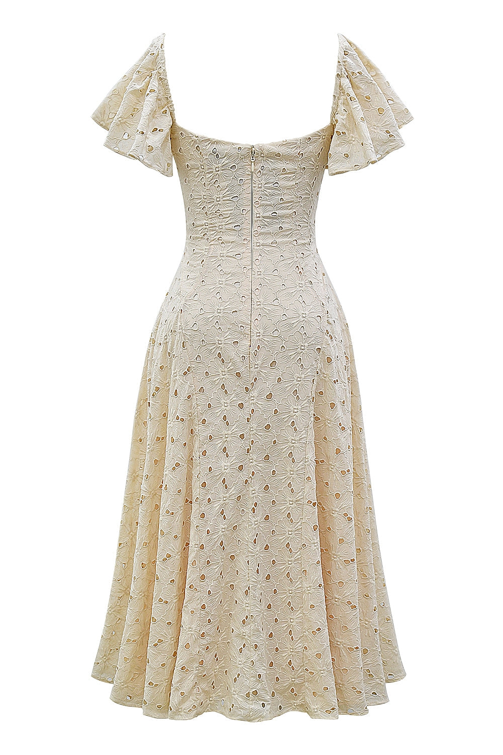 Broderie Anglaise Flutter Sleeve Sweetheart Fit and Flare Midi Dress 14