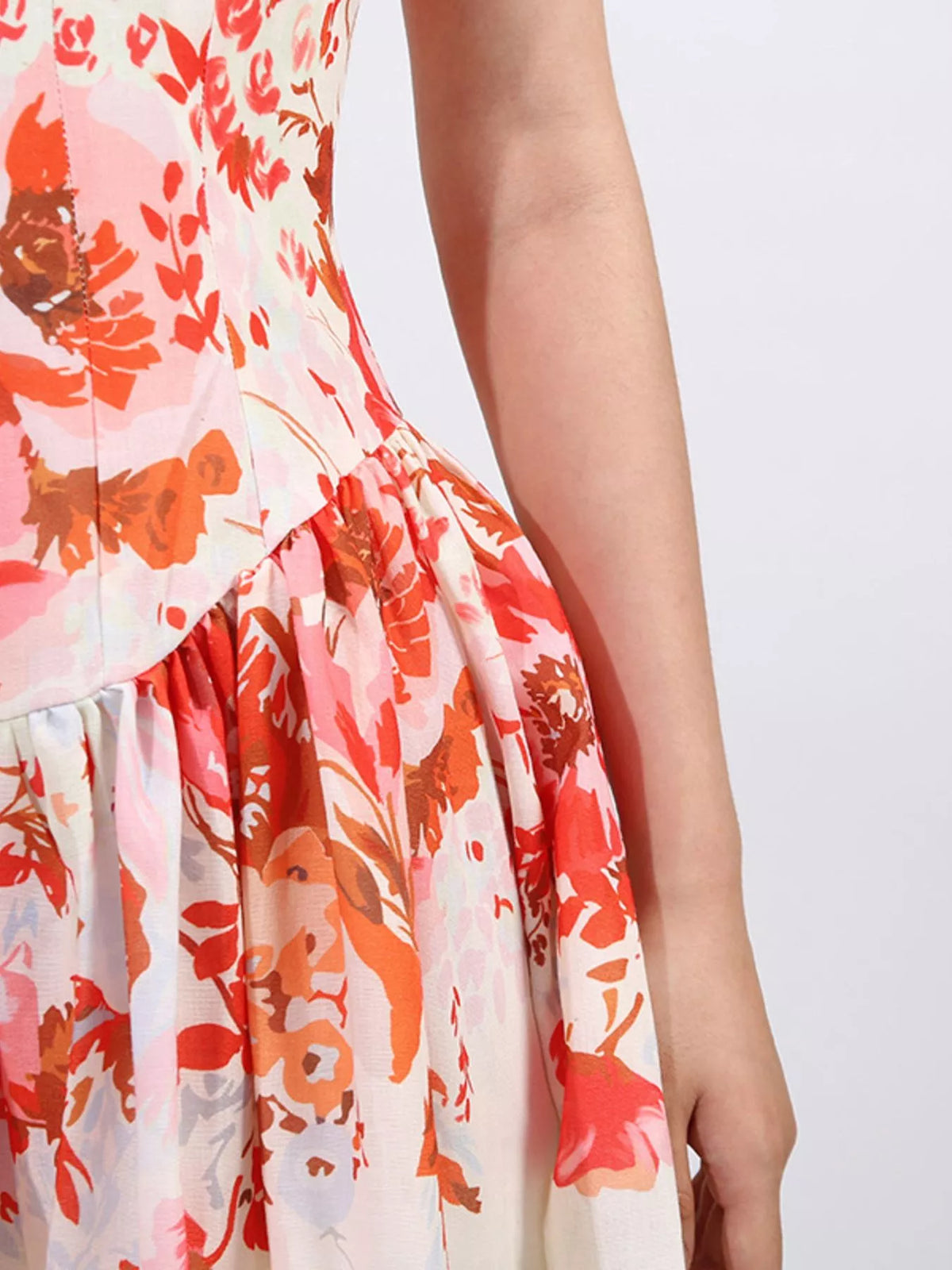 Floral Print Scoop Neck Sleeveless Drop Waist Fit and Flare Mini Dress 8