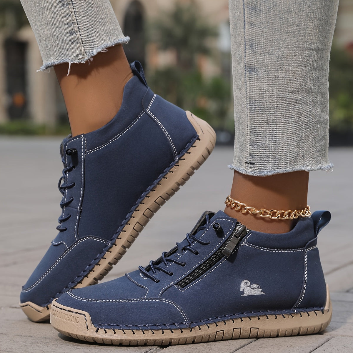 Round Toe Lace Up Side Zip Ankle Sneakers