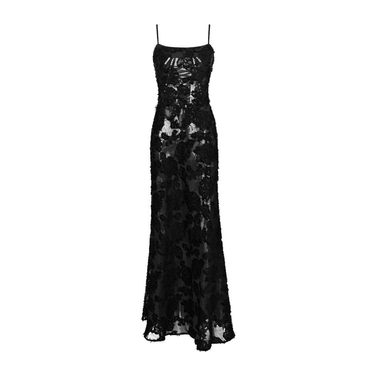 Textured Lace Cami Corset Seam Drop Waist Maxi Dress 6