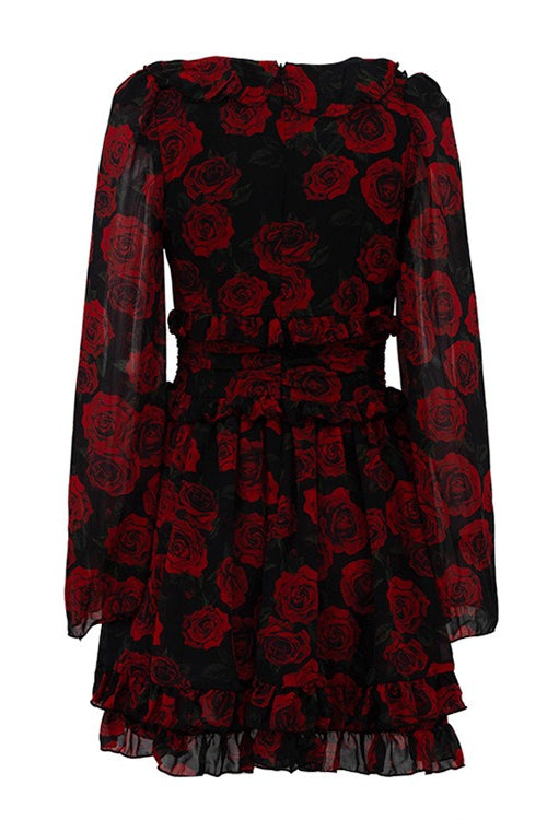 V Neck Long Sleeve A Line Floral Dress