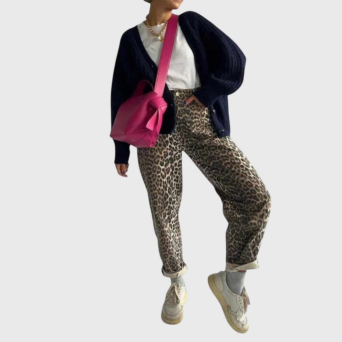 Leopard Print High Waist Tapered Jeans