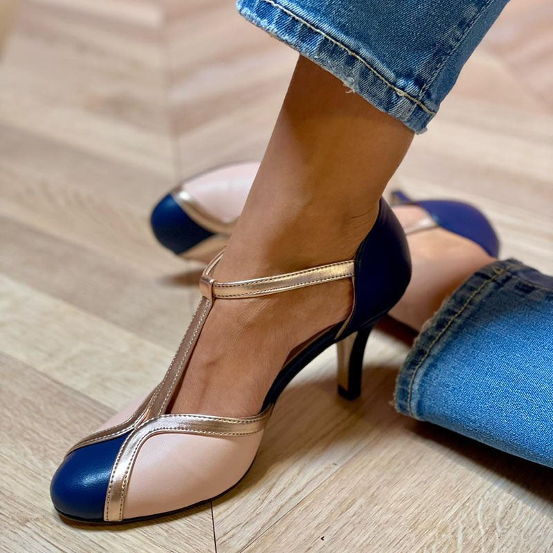 Cap Toe T-Strap Ankle Strap Stiletto Pumps
