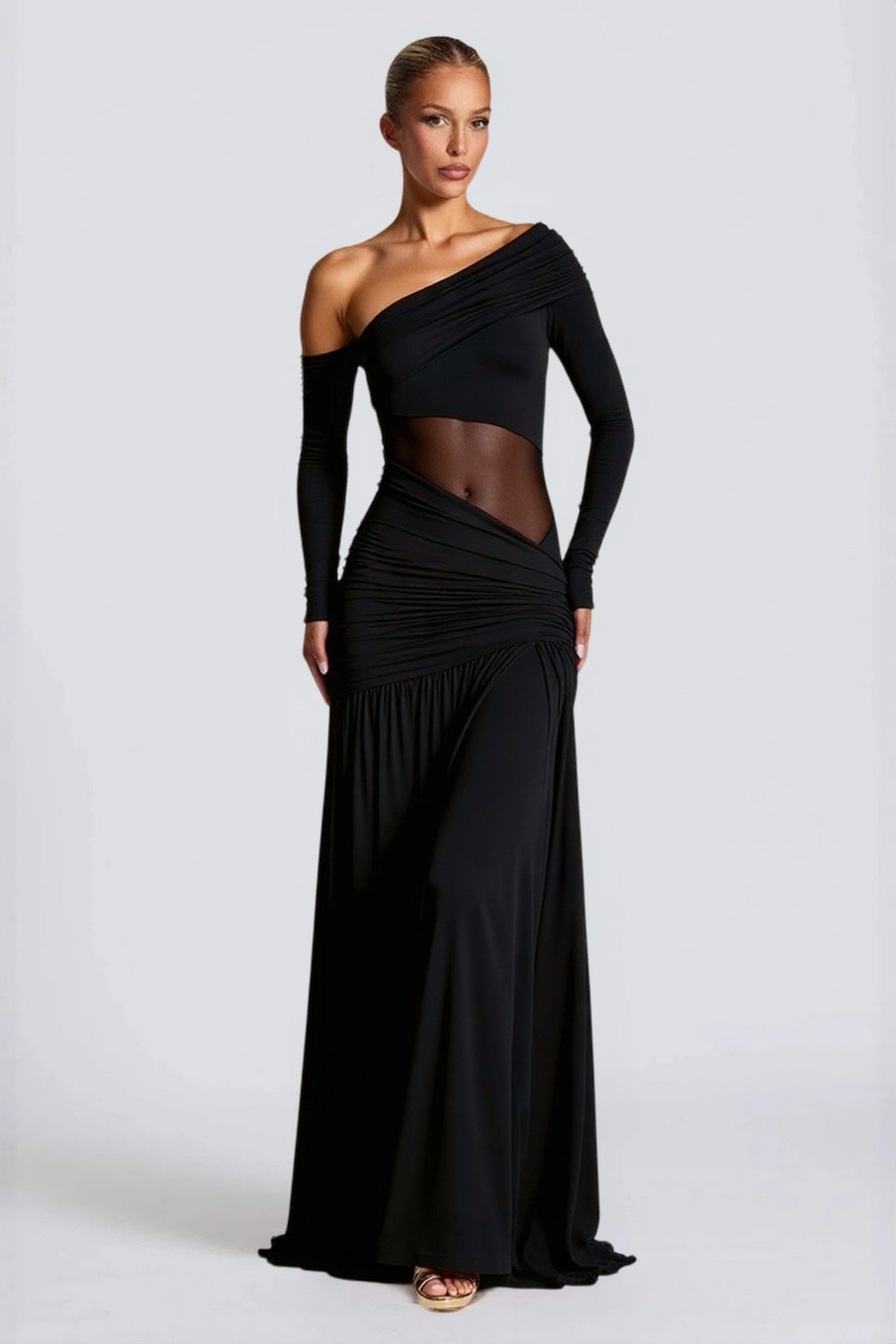 Sheer Mesh Ruched Bodycon Dress
