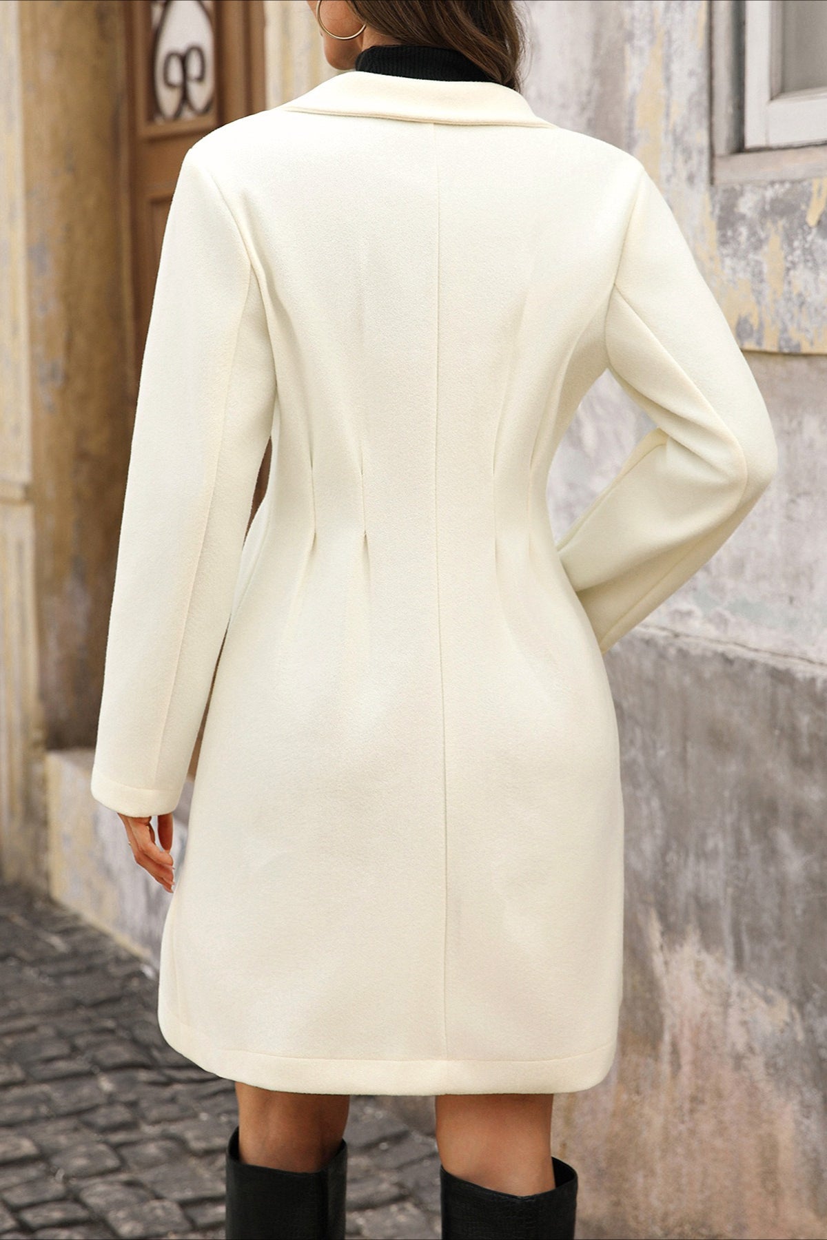 Notched Lapel Double Breasted Mid Length Coat 6