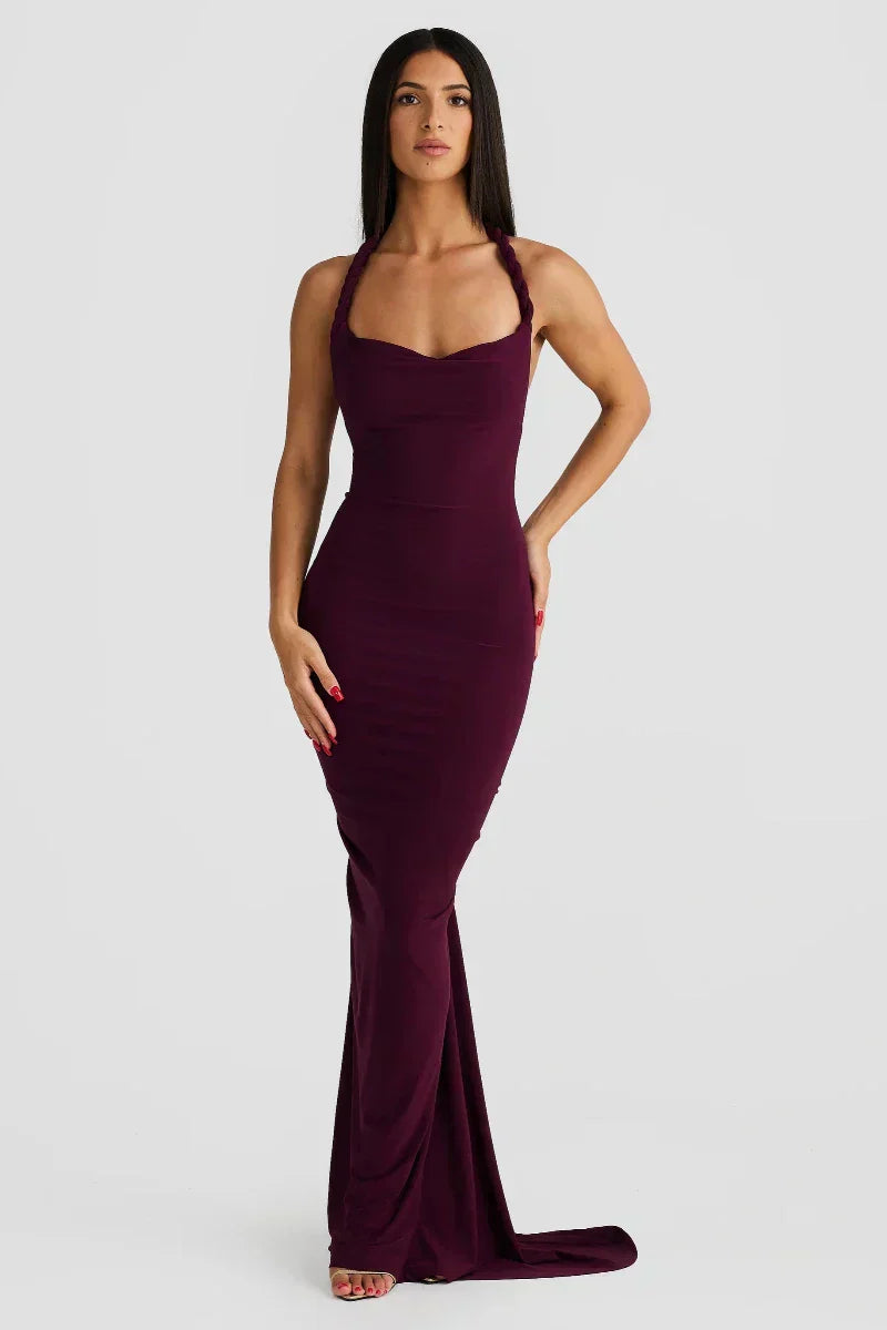 Off Shoulder Fold Over Sleeve Knit Bodycon Floor Length Gown