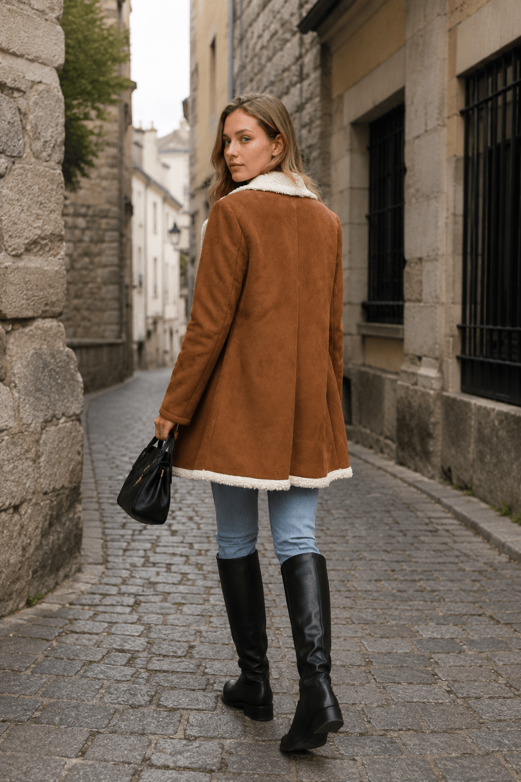 Suede Wool Blend Mid Length Overcoat