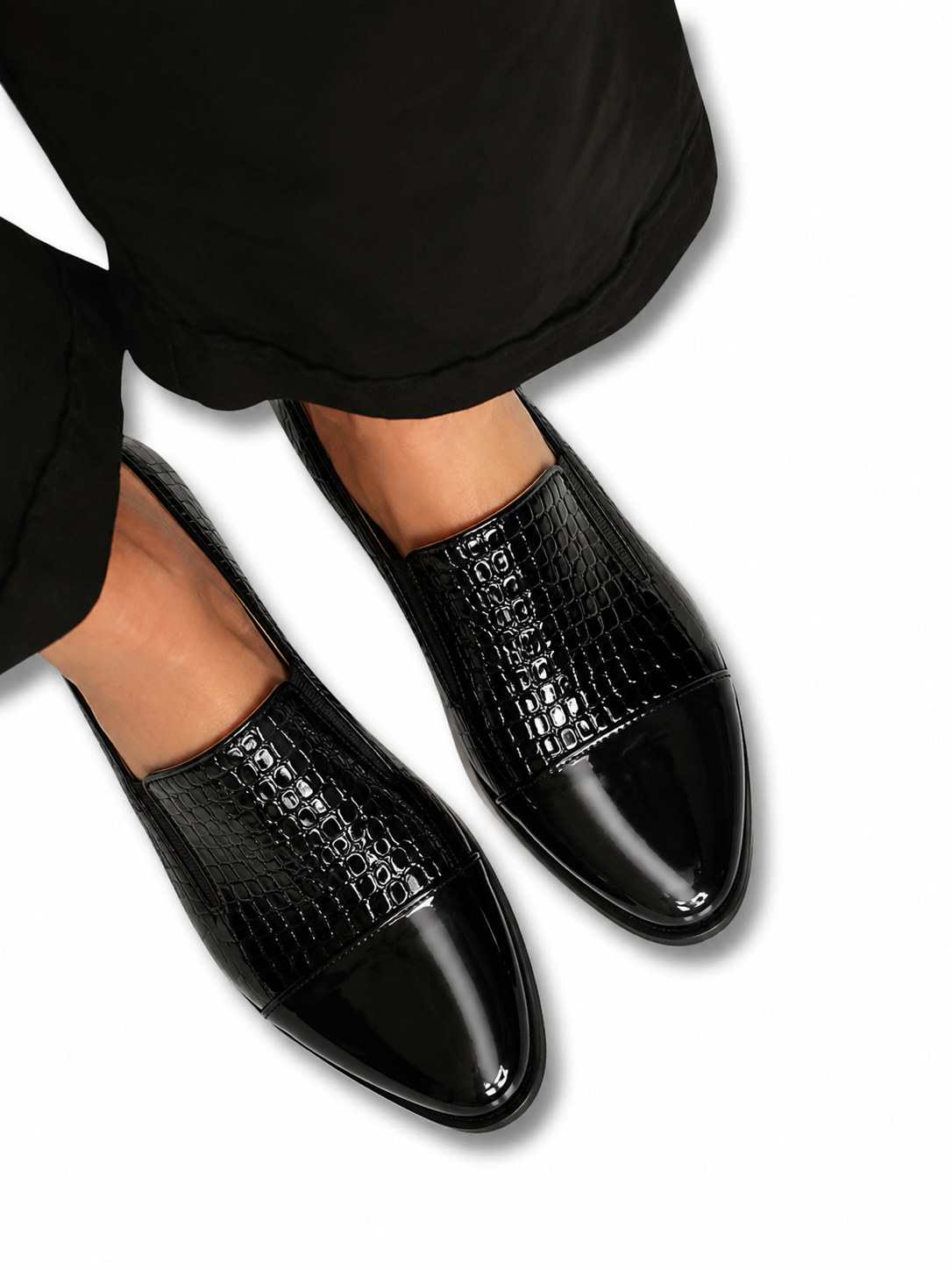 Croc Embossed Cap Toe Slip On Loafers