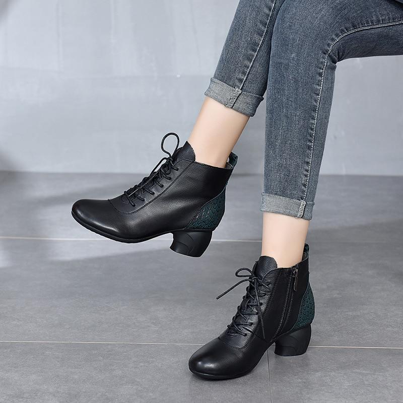 Genuine Leather 2021 New Ankle Shoes Women Boots Zip Round Toe Concise Retro Sewing Ladies Boots