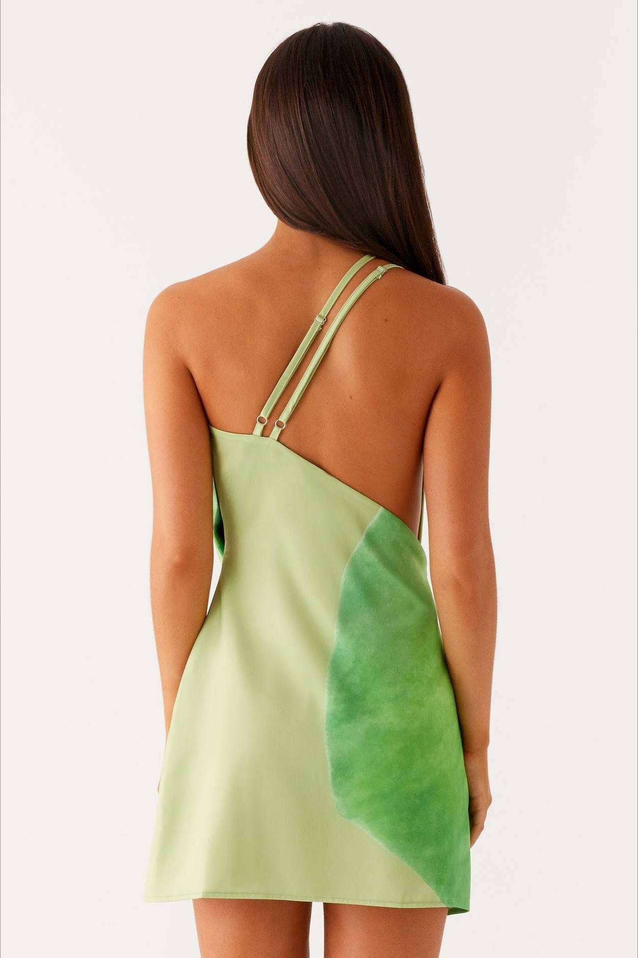 Satin One Shoulder Cowl Neck Brooch Strap A-Line Mini Dress