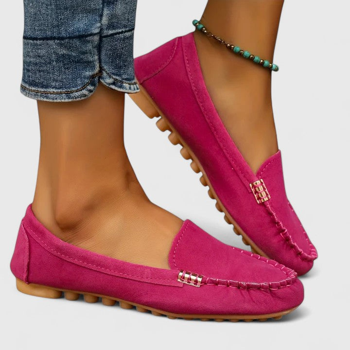 Suede Look Slip On Buckle Detail Flat Loafers