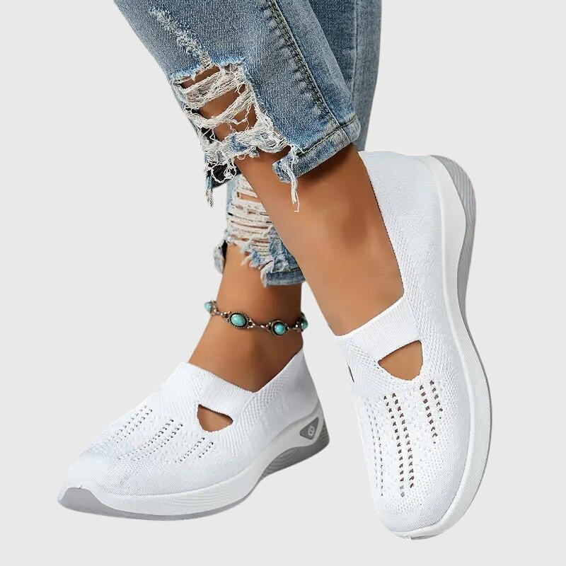 Cut Out Mesh Knit Slip On Wedge Sneakers