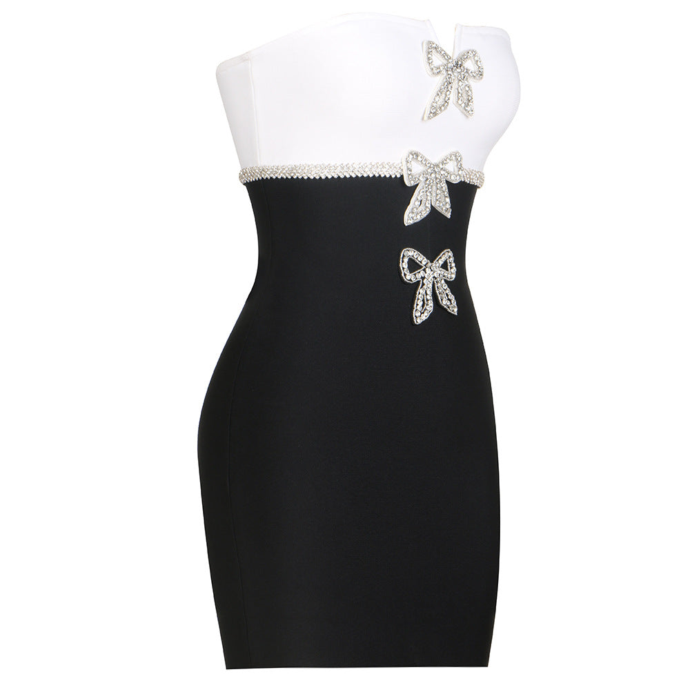 Strapless Rhinestone Bow Bodycon Mini Dress 6