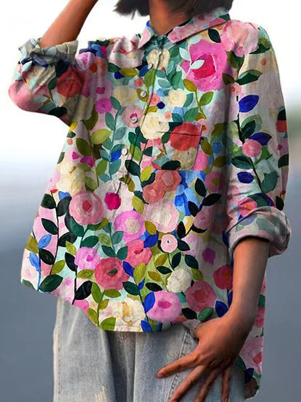 Delia | Colorful Spring Floral Garden Printed Women's Casual Shirt
