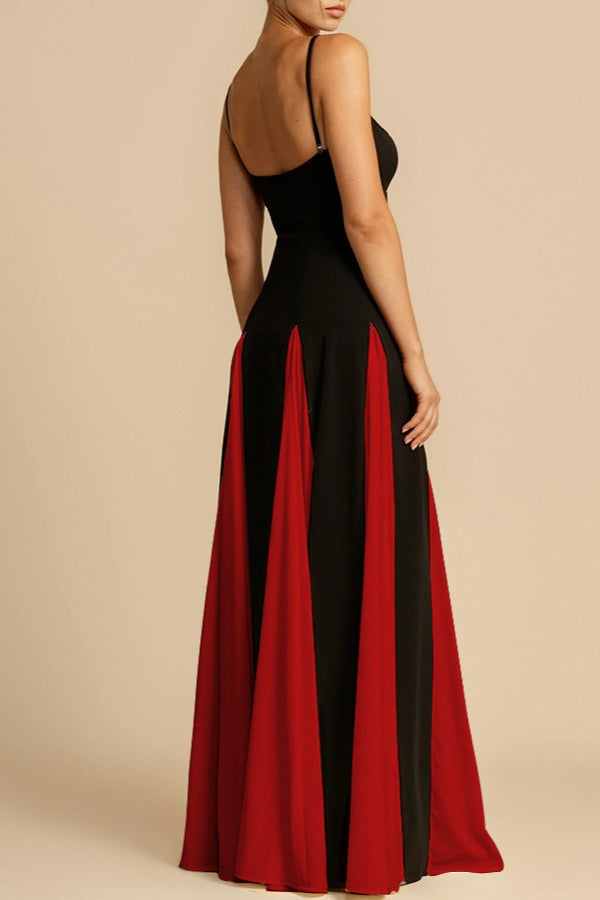 Spaghetti Strap Sweetheart Panelled Fit and Flare Maxi Gown
