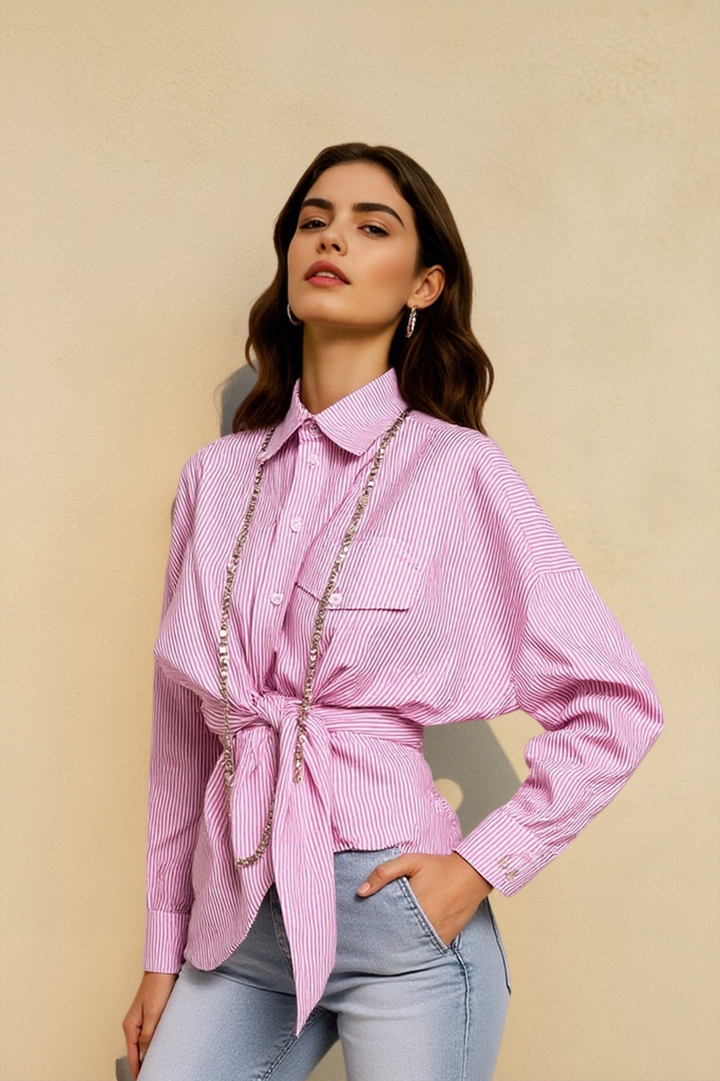 Back Stripe Button Detail Blouse