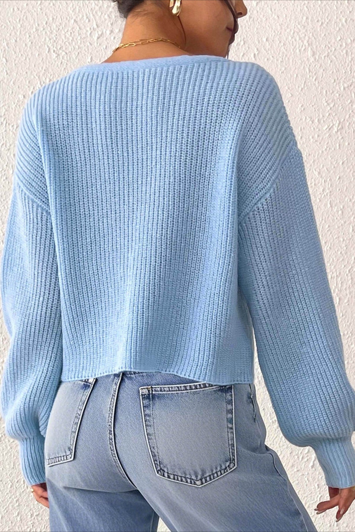 V-Neck Crochet Flower Button Front Ribbed Knit Cropped Cardigan 7