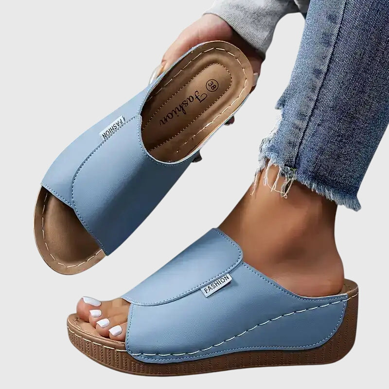 Open Toe Slip On Platform Wedge Sandals