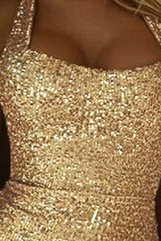 Sequin Halter Neck High Split Bodycon Midi Dress