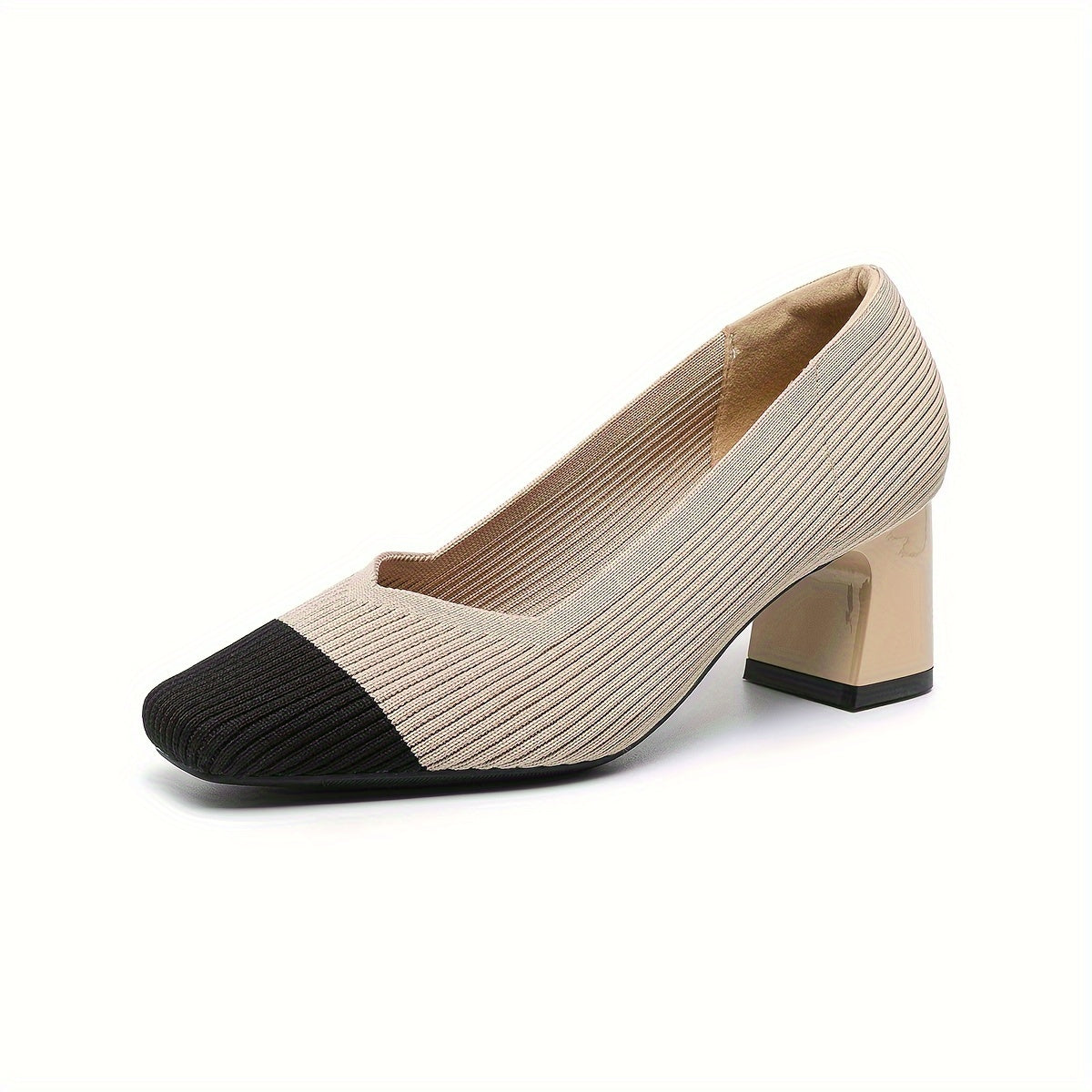 Square Toe Block Heel Slip On Pumps