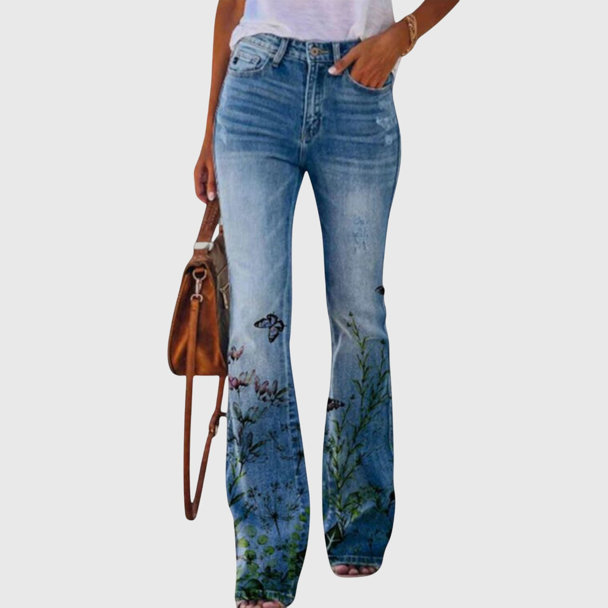 Floral Print High Waist Flare Jeans