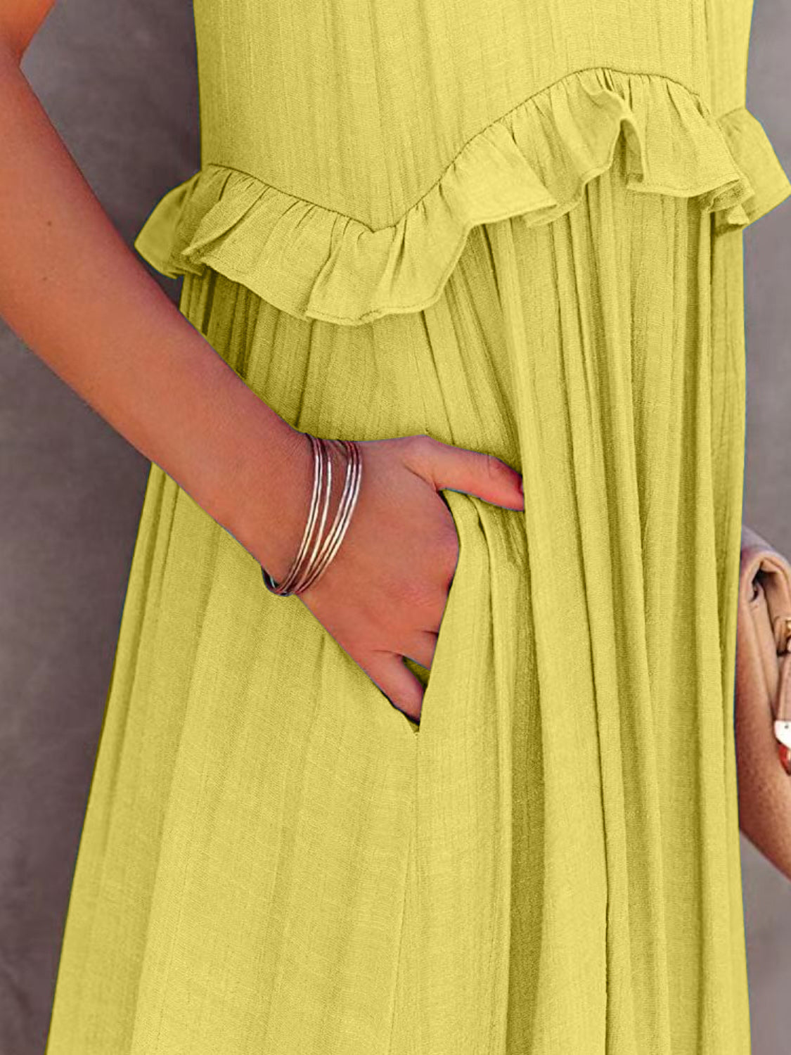 Halter Neck Sleeveless Ruffle Trim Tiered Maxi Dress with Pockets 8