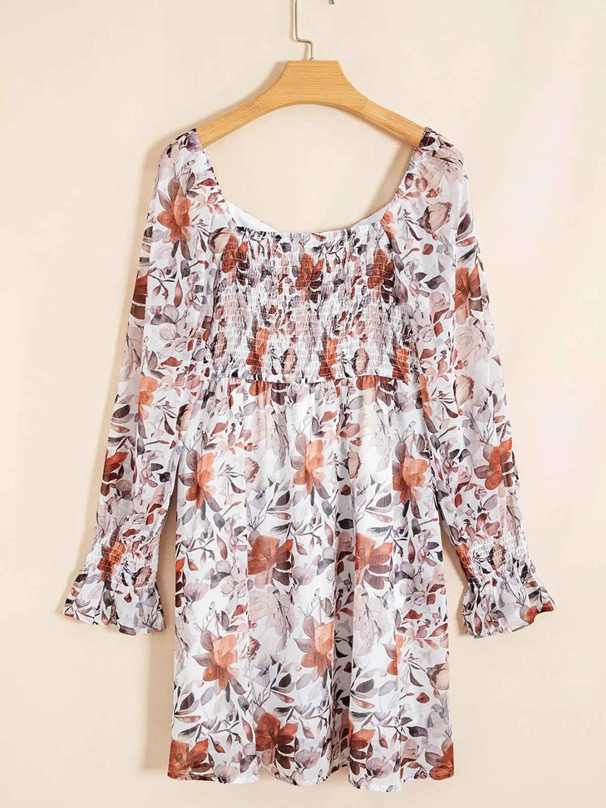 Floral Print Sweetheart Neck Balloon Sleeve Smocked Cuff Mini Dress 5