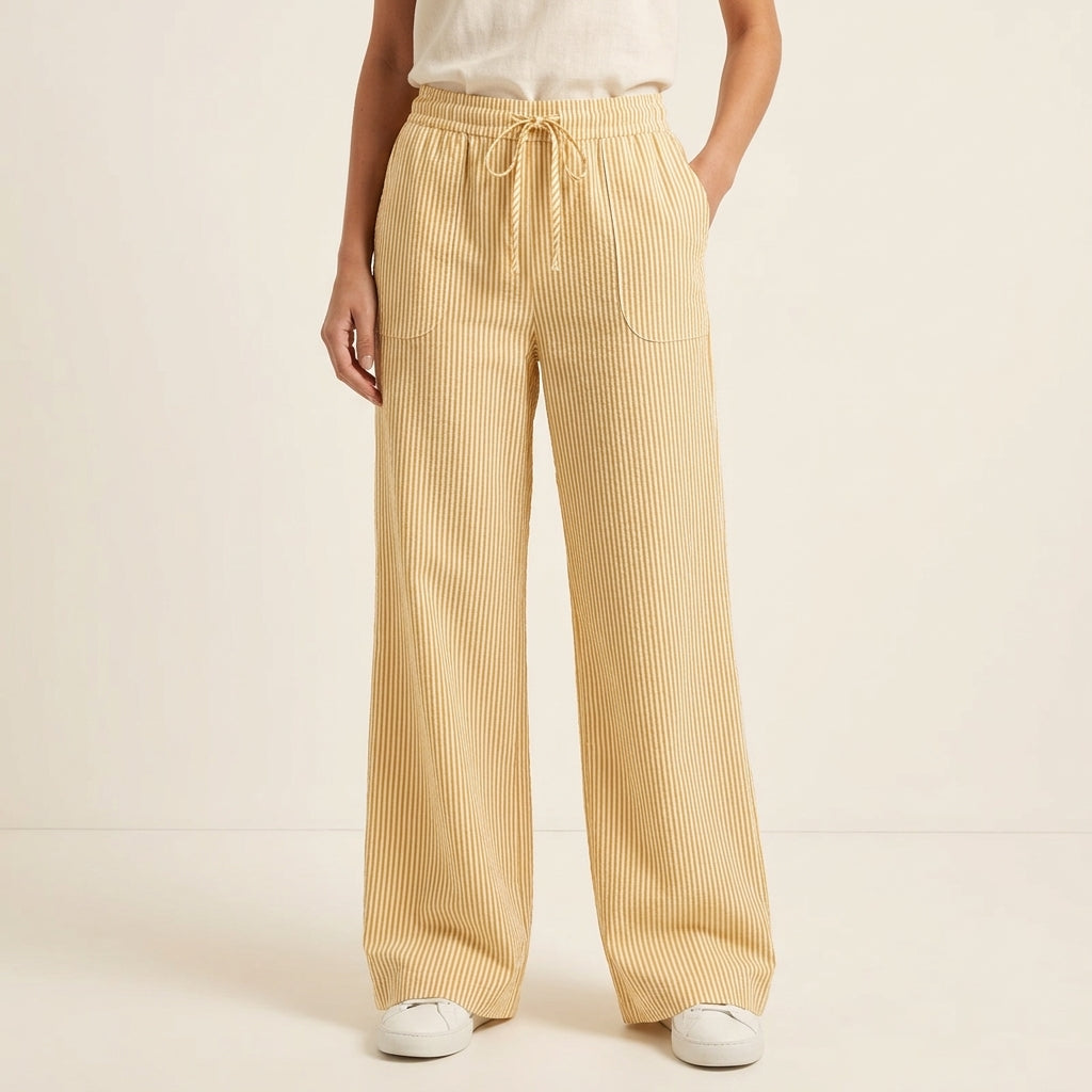 Striped Drawstring Wide Leg Pocket Pants
