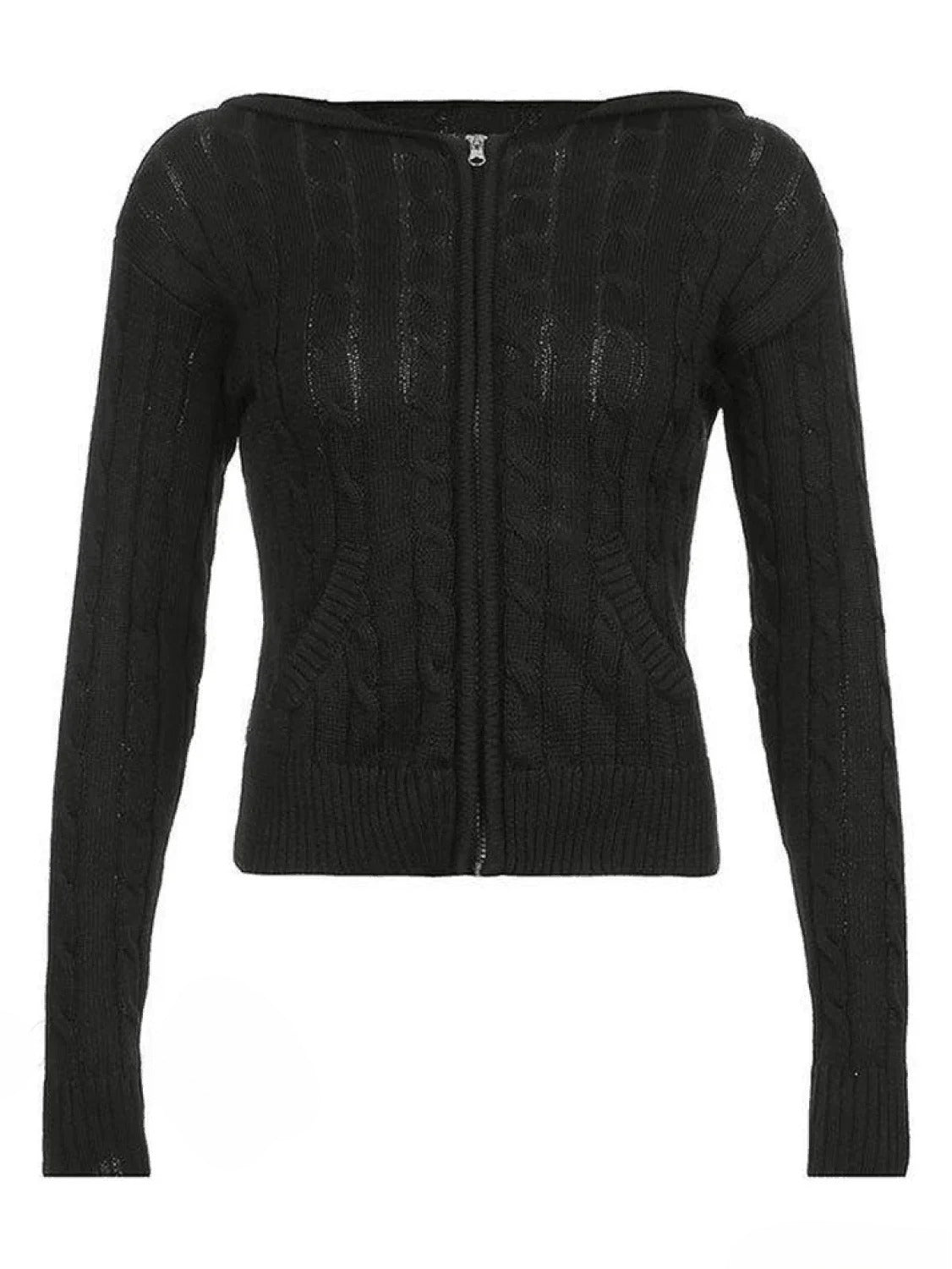 Hooded Button Graceful Front Knit Cardigan