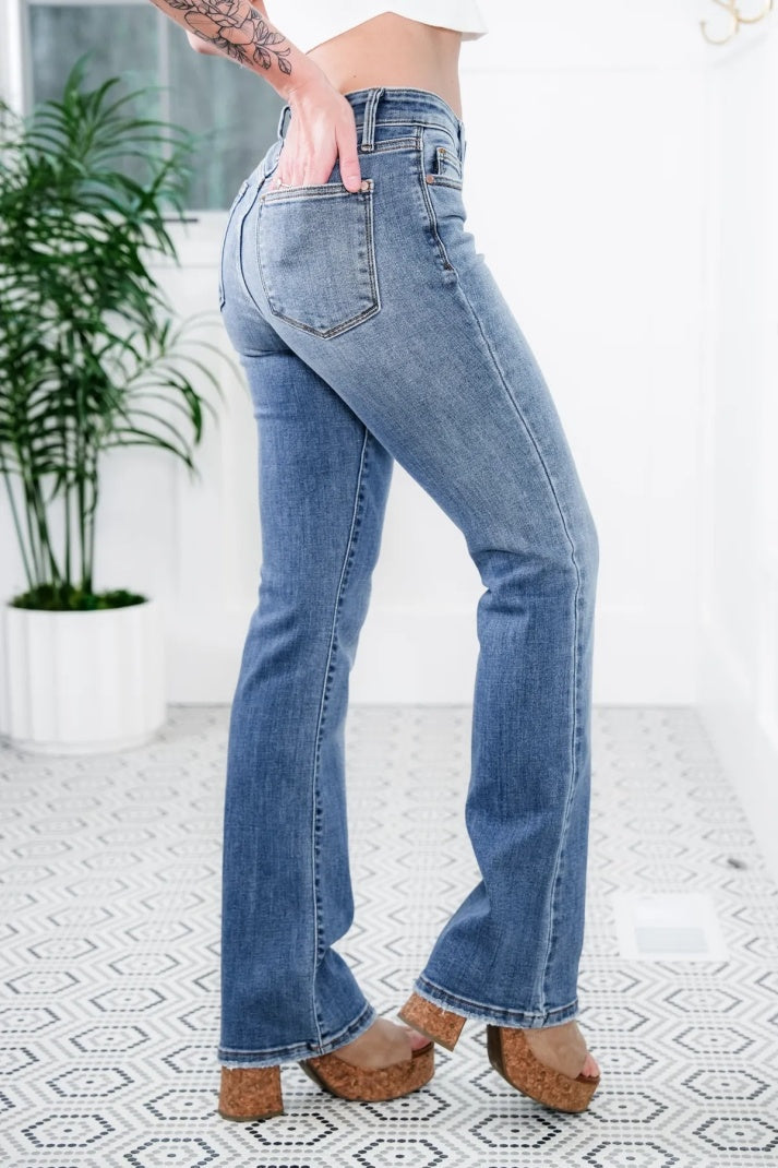 High Waist Flare Leg Stretch Denim Jeans