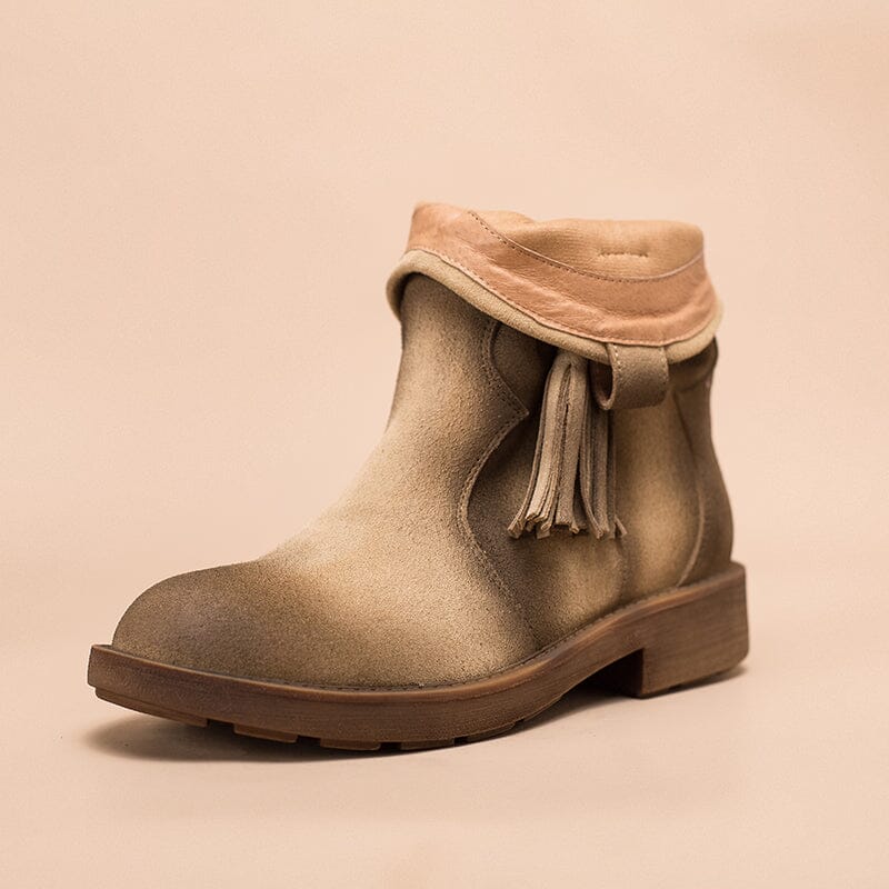 Matte��Leather Western Boots Handmade Cowboy Boots Gradient Colors in Brown/Apricot