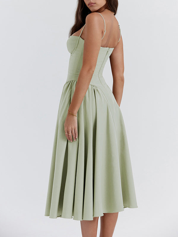Corset Bodice Strappy Fit and Flare Midi Dress
