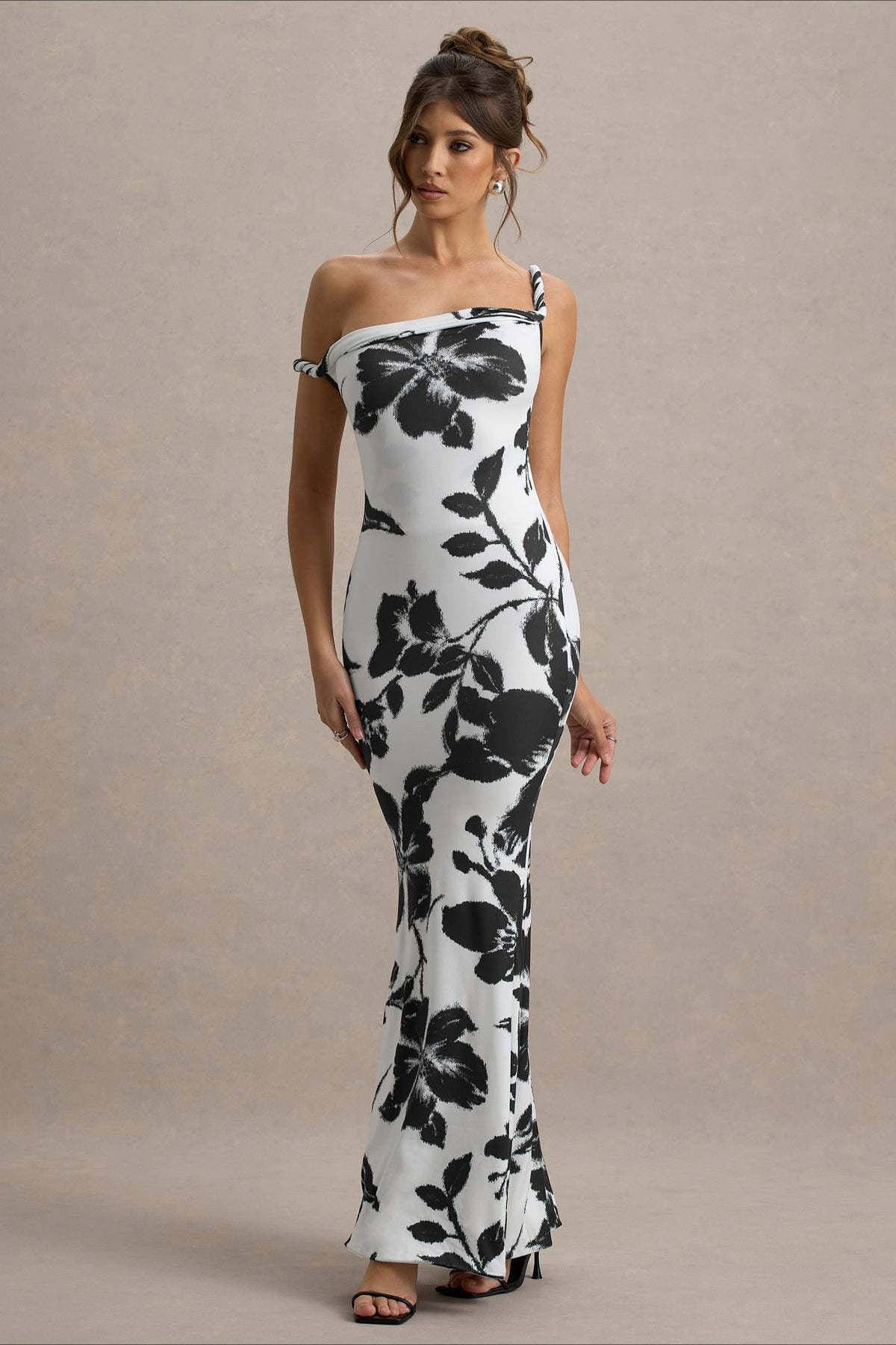 Floral Print One Shoulder Fishtail Bodycon Maxi Dress