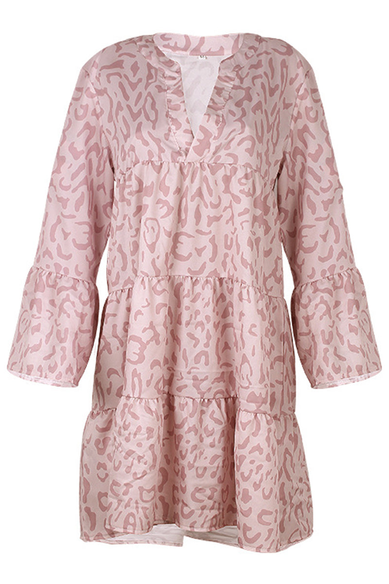 Printed Long-Sleeve Loose Bell Sleeve Splice Dress