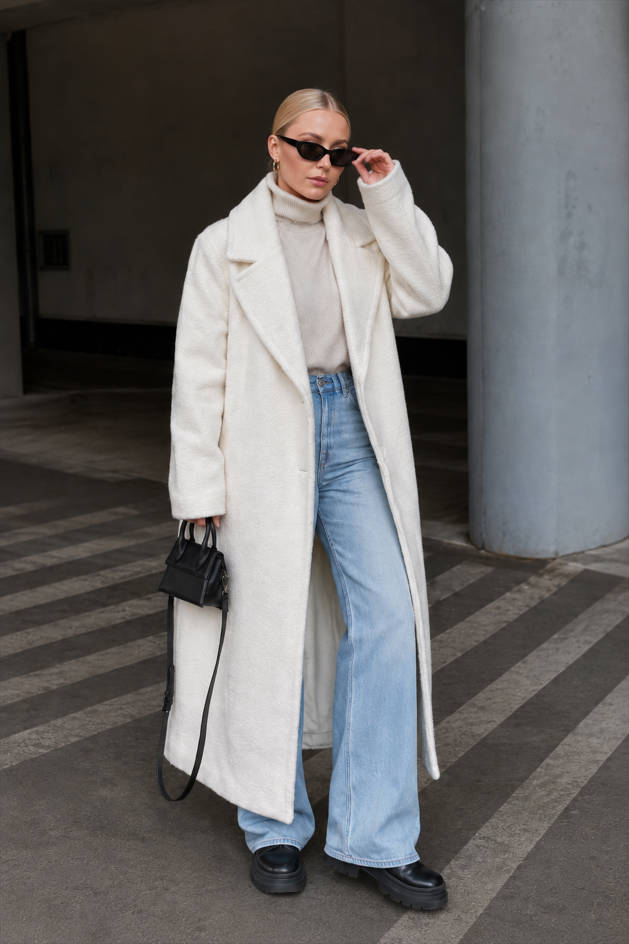 Notch Lapel Long Sleeve Textured Fleece Longline Overcoat